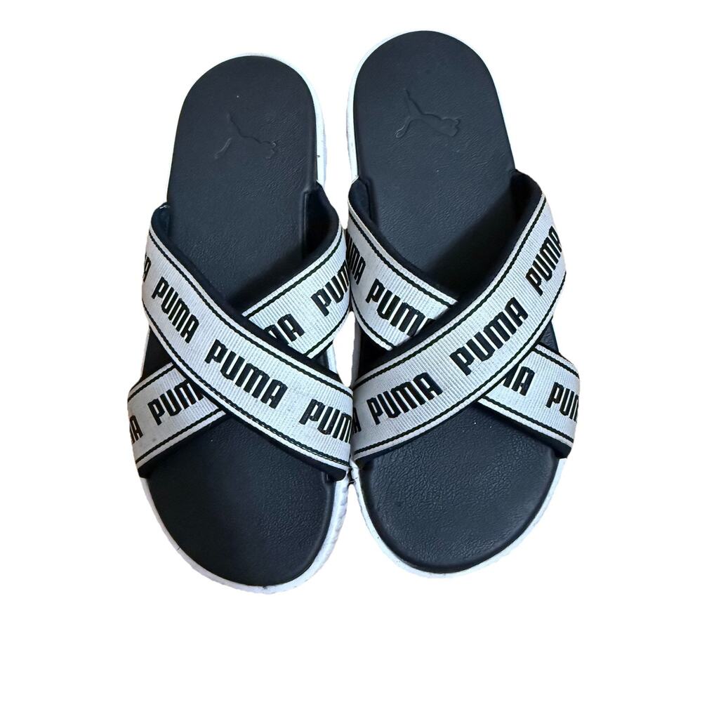PUMA Women’s Criss-Cross Black & White Slides Sandals Shoes Size 9